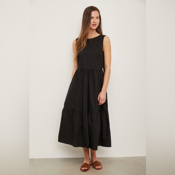Tristan Dresses & Skirts - Tristan Black Poplin Midi Dress Tie Back Large